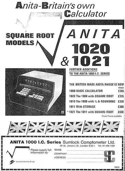 Advertisement for ANITA 1020 & 1021